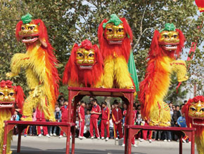 鹅坡武校学生参加舞狮表演